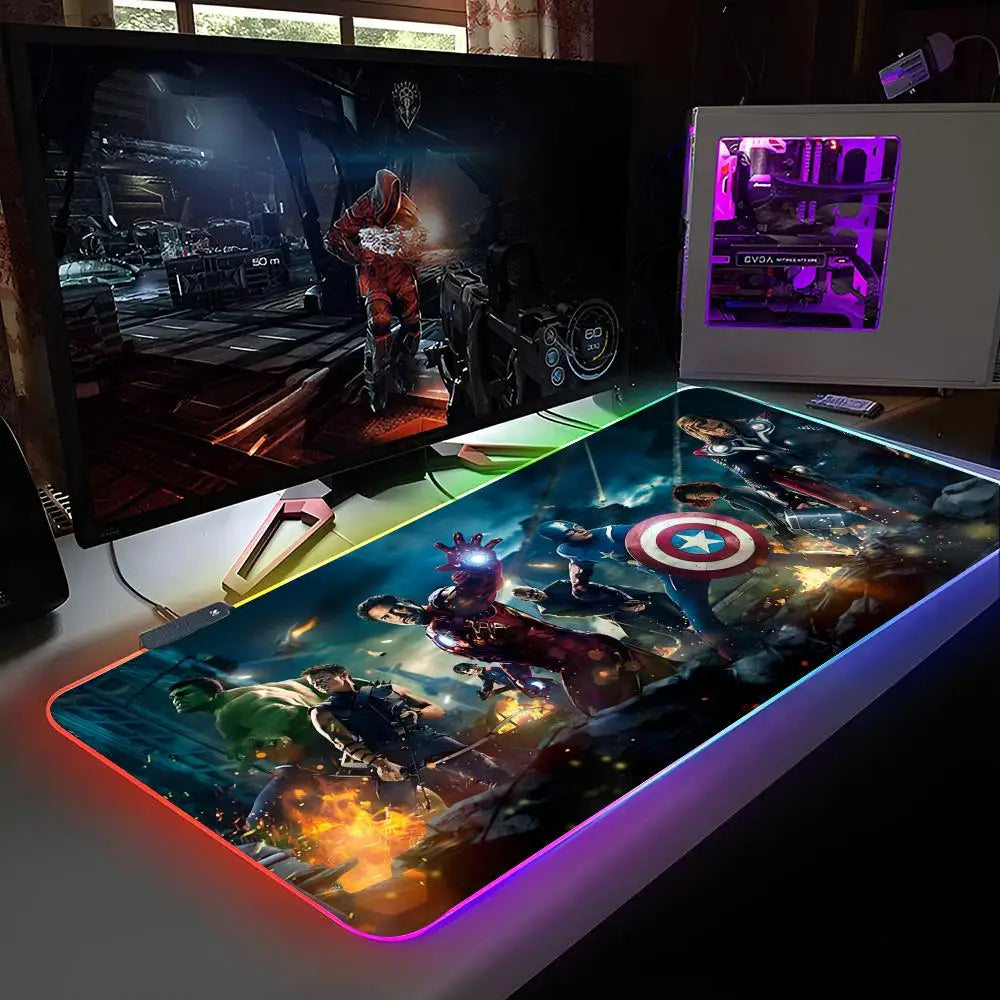 Marvel Avengers Assemble Mouse Pad RGB Backlit Mouse Pad Laptop Mouse Pad Laptop Gamer Computer Desk Gaming Accessories