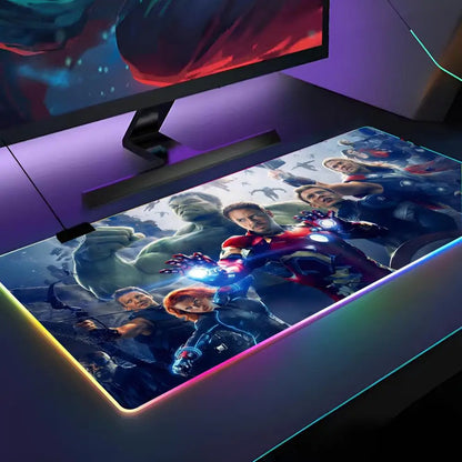 Marvel Avengers Assemble Mouse Pad RGB Backlit Mouse Pad Laptop Mouse Pad Laptop Gamer Computer Desk Gaming Accessories