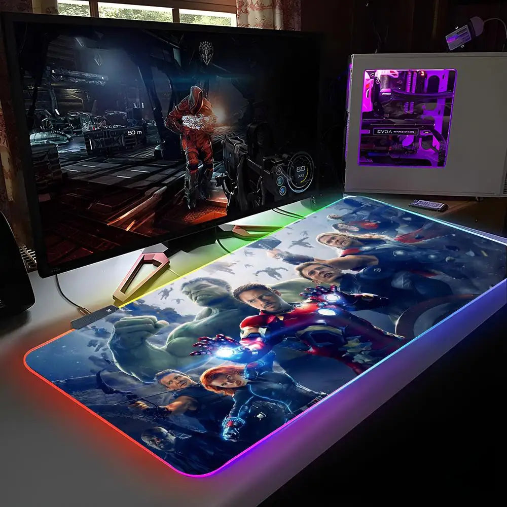 Marvel Avengers Assemble Mouse Pad RGB Backlit Mouse Pad Laptop Mouse Pad Laptop Gamer Computer Desk Gaming Accessories