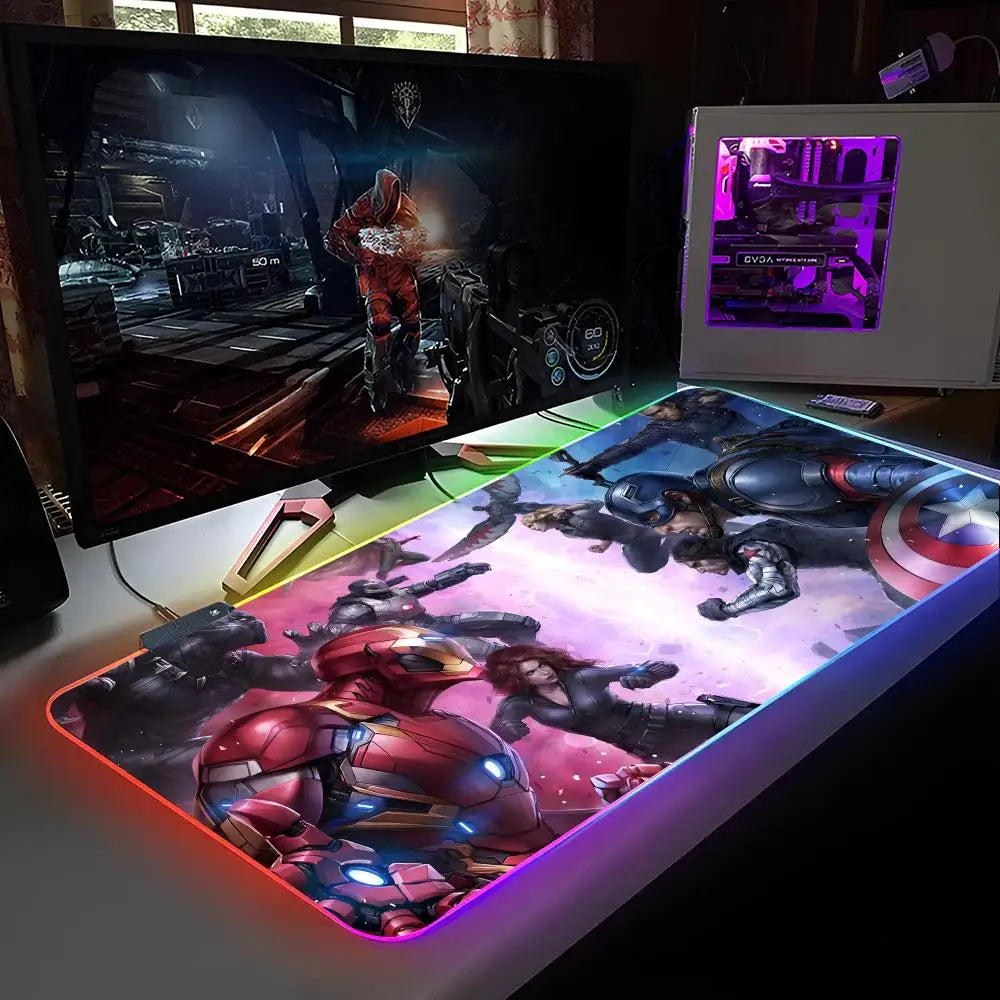 Marvel Avengers Assemble Mouse Pad RGB Backlit Mouse Pad Laptop Mouse Pad Laptop Gamer Computer Desk Gaming Accessories