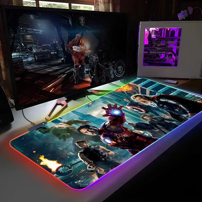 Marvel Avengers Assemble Mouse Pad RGB Backlit Mouse Pad Laptop Mouse Pad Laptop Gamer Computer Desk Gaming Accessories