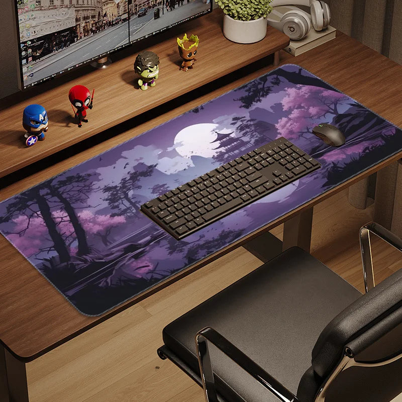 Purple Cherry Blossom Moonlit Bridge Design Mouse Pad Desk Mat gaming mats anti-slip Durable pc accessories mouse mat mauspad