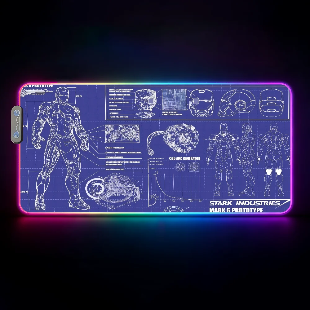 Movie I-Iron Man  Mouse Pad Waterproof RGB LED Light Colorful Game Keyboard Non-slip Cover Desk-mat Surface