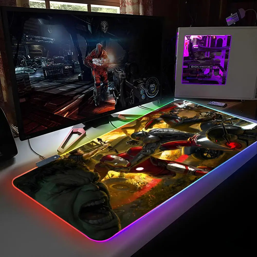 Marvel Avengers Assemble Mouse Pad RGB Backlit Mouse Pad Laptop Mouse Pad Laptop Gamer Computer Desk Gaming Accessories