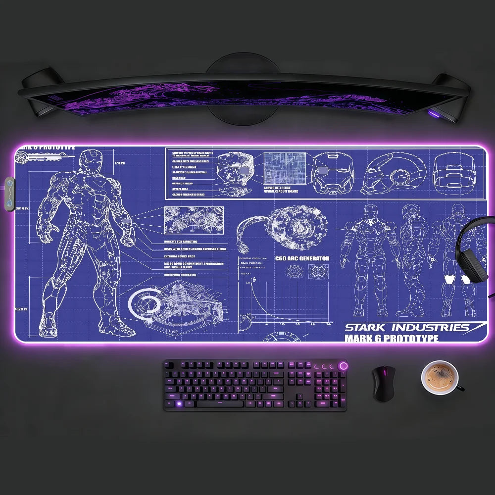 Movie I-Iron Man  Mouse Pad Waterproof RGB LED Light Colorful Game Keyboard Non-slip Cover Desk-mat Surface
