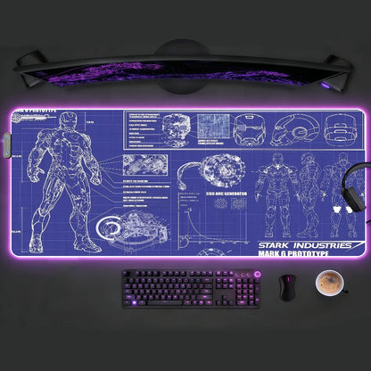 Movie I-Iron Man  Mouse Pad Waterproof RGB LED Light Colorful Game Keyboard Non-slip Cover Desk-mat Surface