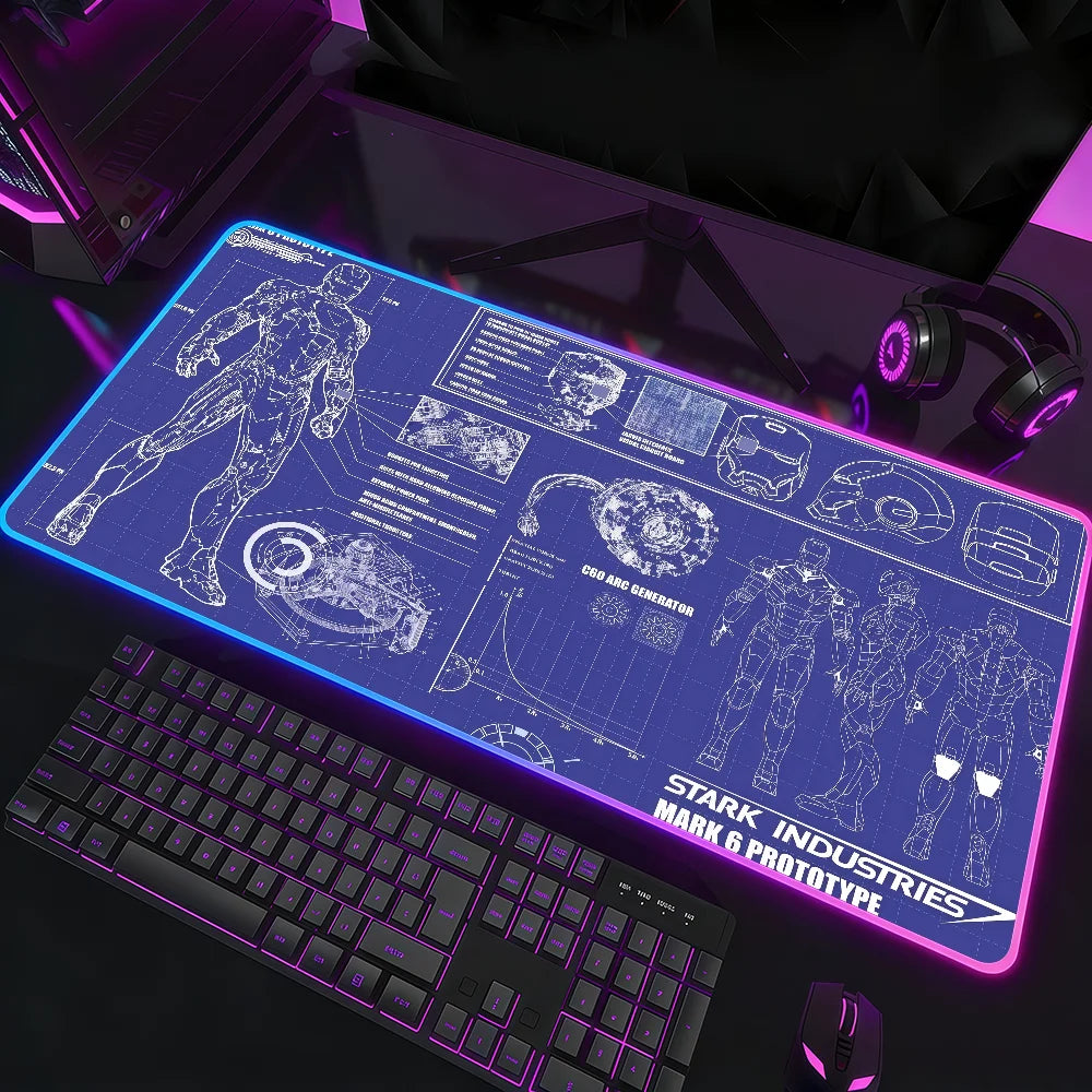 Movie I-Iron Man  Mouse Pad Waterproof RGB LED Light Colorful Game Keyboard Non-slip Cover Desk-mat Surface