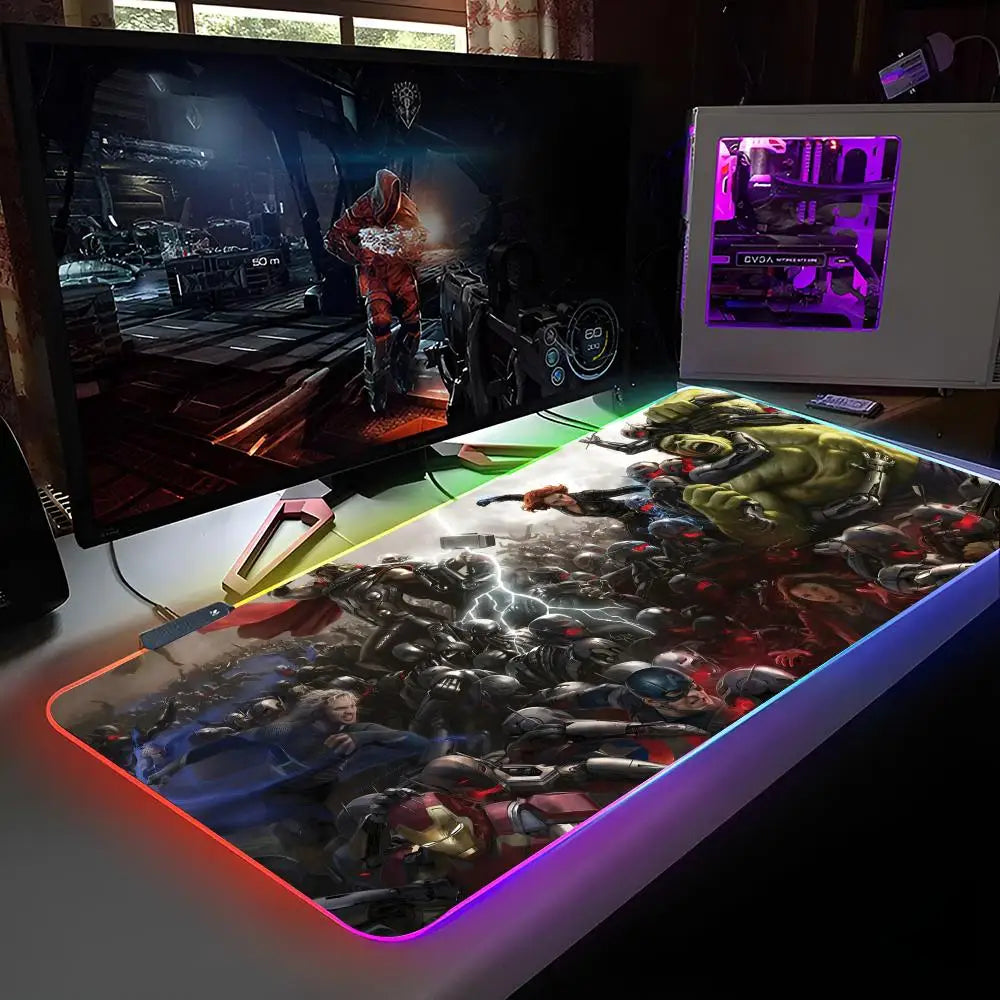 Marvel Avengers Assemble Mouse Pad RGB Backlit Mouse Pad Laptop Mouse Pad Laptop Gamer Computer Desk Gaming Accessories