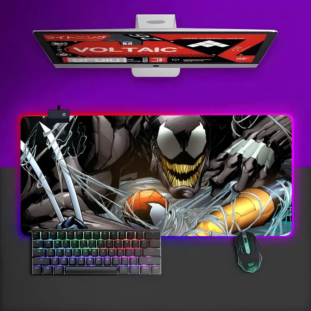 Superhero Spider Man Venon Mouse Pad RGB Gaming Mouse Pad Desk Mat HD Gamer Large LED Light XXL MousePads