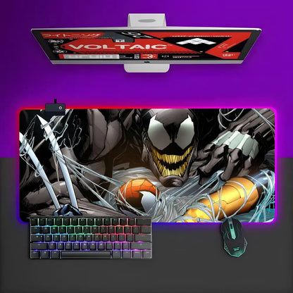 Superhero Spider Man Venon Mouse Pad RGB Gaming Mouse Pad Desk Mat HD Gamer Large LED Light XXL MousePads