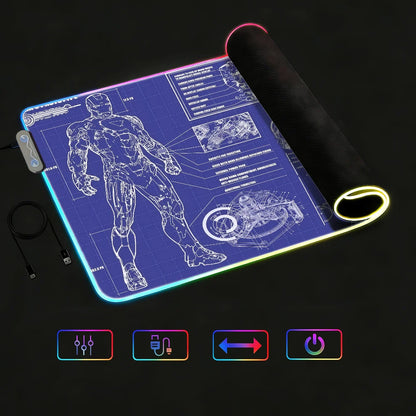 Movie I-Iron Man  Mouse Pad Waterproof RGB LED Light Colorful Game Keyboard Non-slip Cover Desk-mat Surface