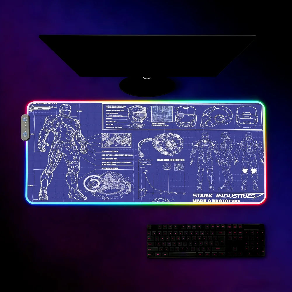 Movie I-Iron Man  Mouse Pad Waterproof RGB LED Light Colorful Game Keyboard Non-slip Cover Desk-mat Surface
