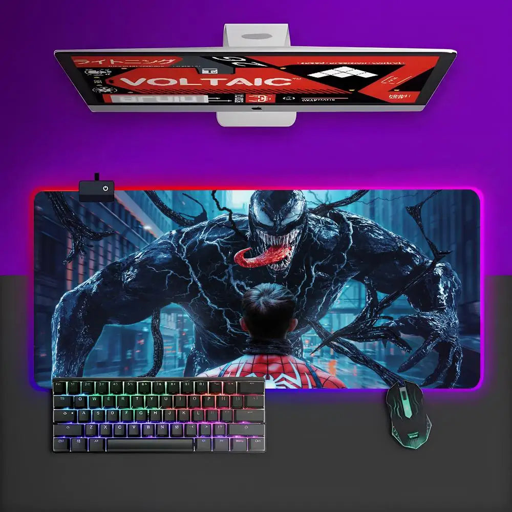 Superhero Spider Man Venon Mouse Pad RGB Gaming Mouse Pad Desk Mat HD Gamer Large LED Light XXL MousePads