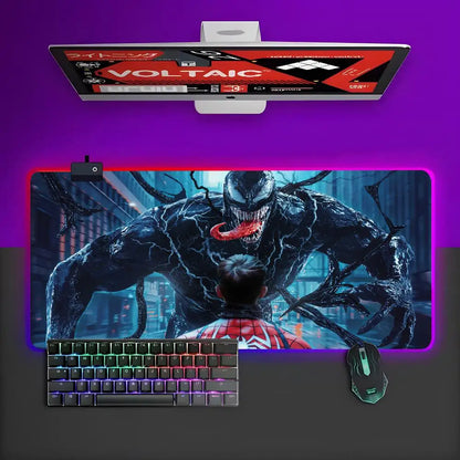 Superhero Spider Man Venon Mouse Pad RGB Gaming Mouse Pad Desk Mat HD Gamer Large LED Light XXL MousePads