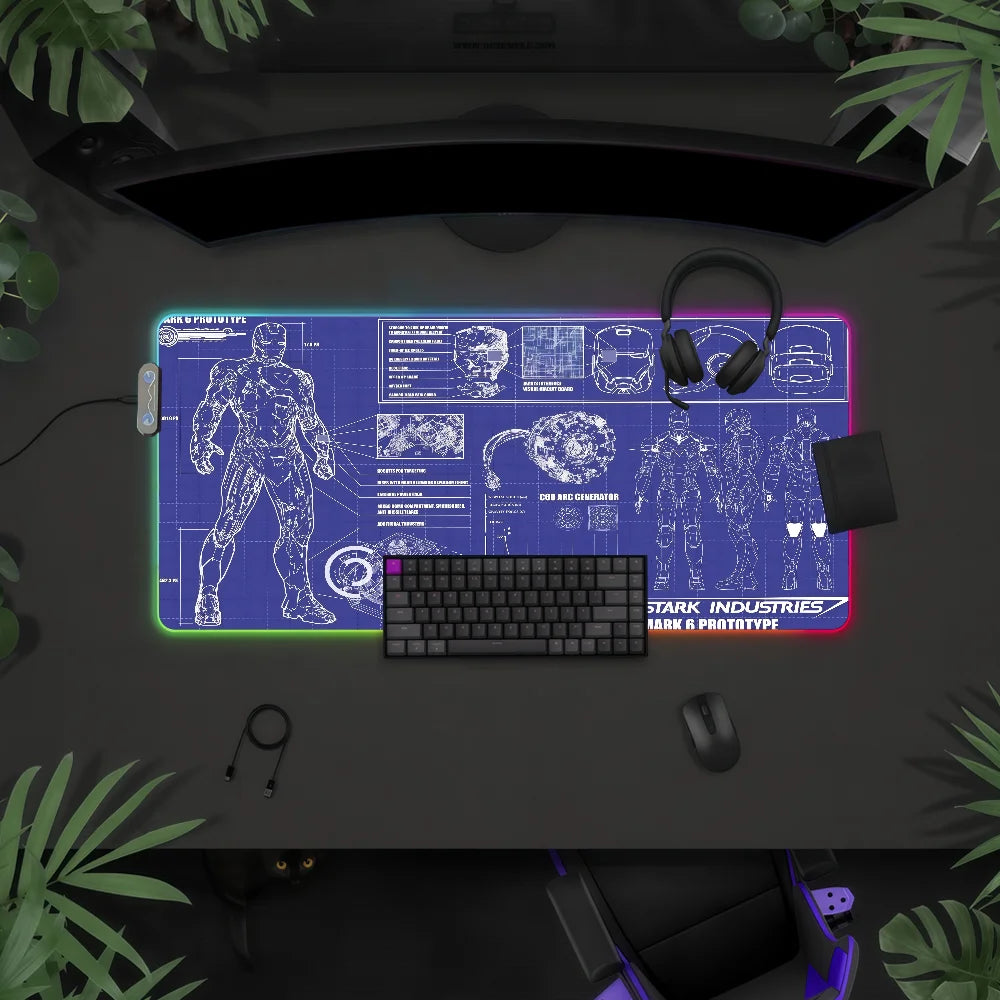Movie I-Iron Man  Mouse Pad Waterproof RGB LED Light Colorful Game Keyboard Non-slip Cover Desk-mat Surface
