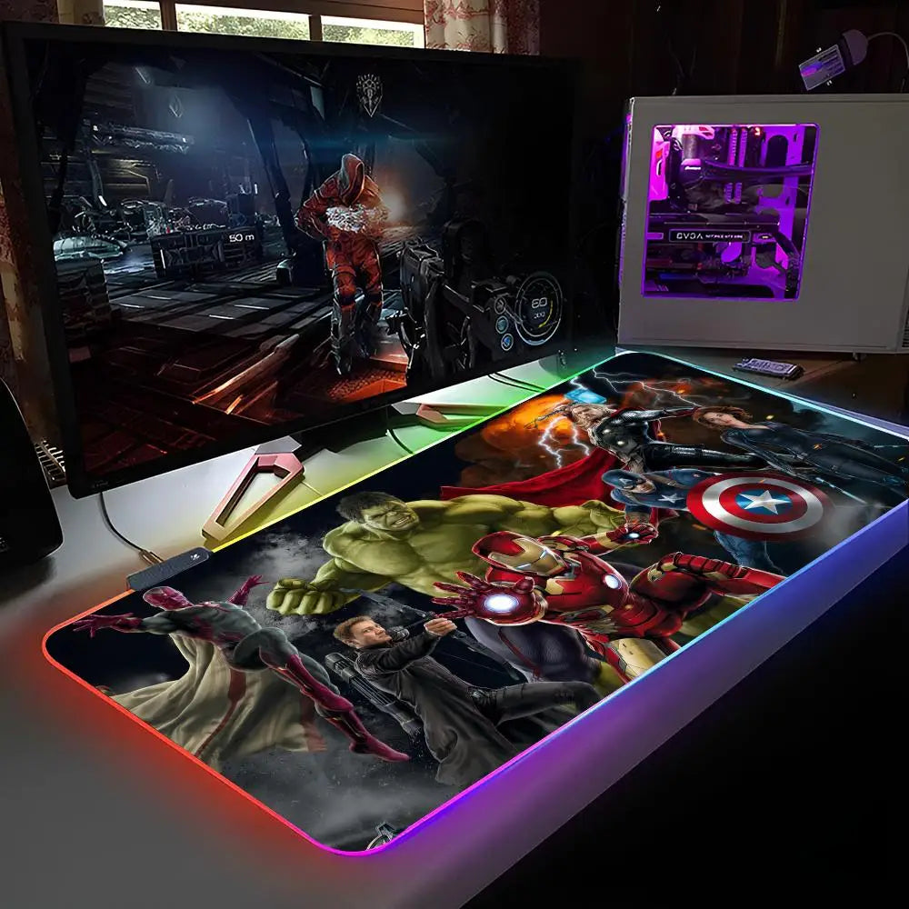 Marvel Avengers Assemble Mouse Pad RGB Backlit Mouse Pad Laptop Mouse Pad Laptop Gamer Computer Desk Gaming Accessories